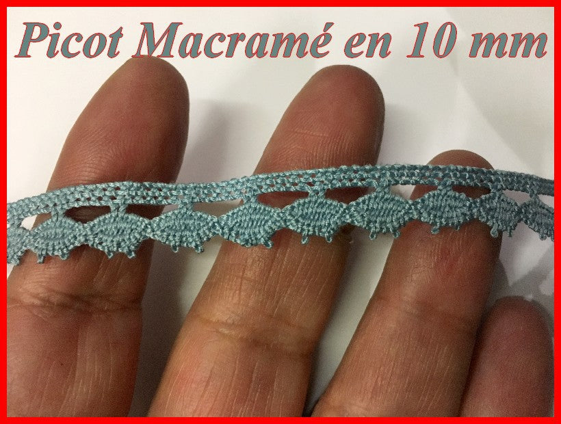 Galon Picot turquoise, Ruban Picot En Tissu  Macramé  En 10 mm Féstonné, Pour Vetements, et Customisations.