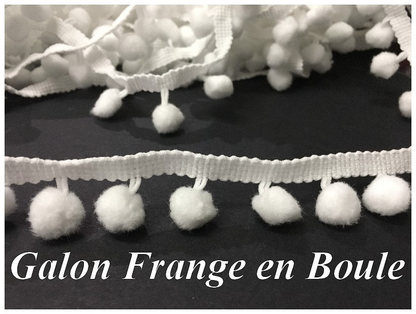 Galon Pompon Boule Blanc Au Mètre En Frange Pour Décorations. Loisirs Créatifs.