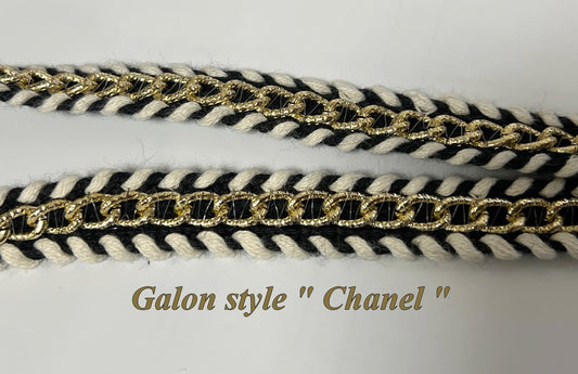 Galon Prestige Style " Chanel " - Élégance Haute Couture Noir, Blanc & Doré" .