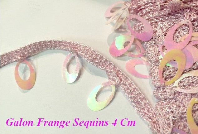 Galon Ruban au mètre en Frange Sequins Irisé Rose 4 cm Couture