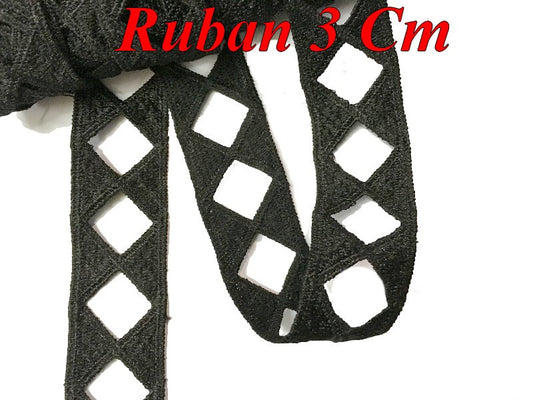 Galon Ruban En 3 Cm Noir, Blanc, Rouge, Marine Ajouré En forme de Losange Pour Décorations et Customisations.