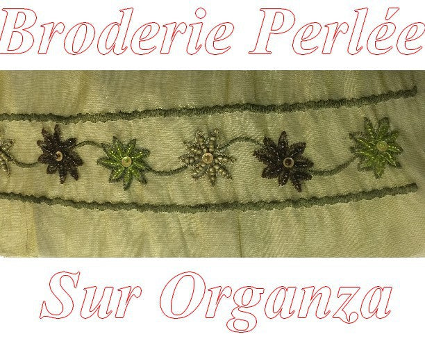 Galon Ruban En Broderie Perles Sur Organza  En 10 Cm Vert Tilleul   Pour Décorations  Et Customisations.