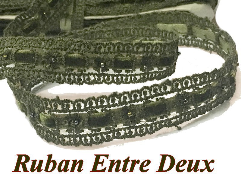 Galon Ruban Fantaise , Entre deux Kaki en 2 Cm Interieur Velours