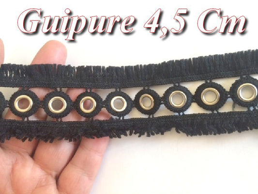 Galon Ruban Frange A  Oeuillet Argent  en 4.5 cm Noir Au Mètre , A Coudre Pour Loisirs Créatifs, Customisations.