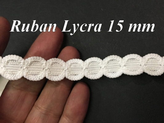 Galon Ruban Lycra En 15 mm Blanc Féstonné, pour lingerie, et Customisations.