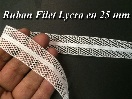 Galon Ruban Lycra en Filet Blanc en 25 mm pour Lingerie et Customisations