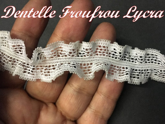 Galon Ruban Lycra FrouFrou En Dentelle Blanc  En 2,5 Cm A Coudre Pour Lingerie Et Customisations.