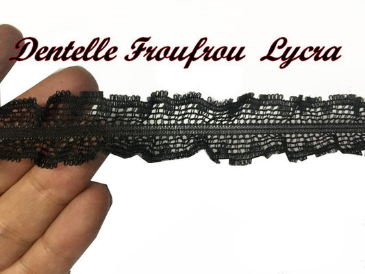 Galon Ruban Lycra FrouFrou En Dentelle Noir En 2,5 Cm A Coudre Pour Lingerie Et Customisations.