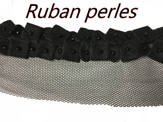 Galon Ruban Noir Au Mètre, Sur Résille Tulle Noir