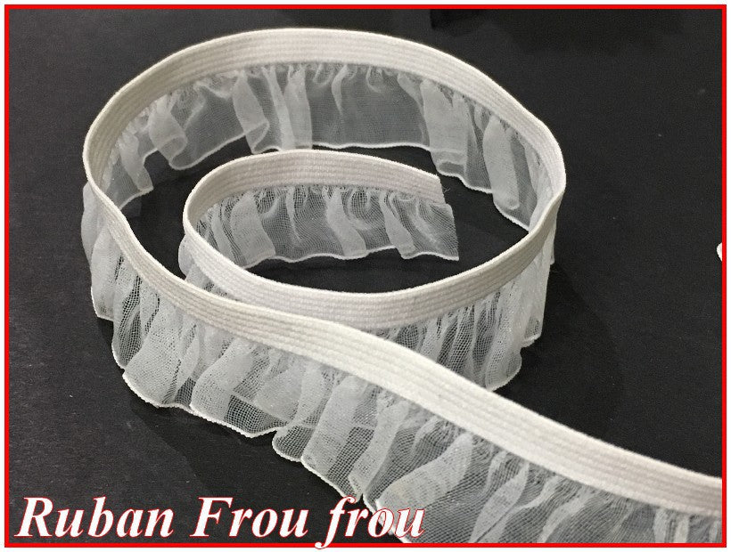 Galon Ruban Organza Blanc Lycra En 25 mm A Coudre.