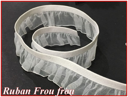 Galon Ruban Organza Blanc Lycra En 25 mm A Coudre.