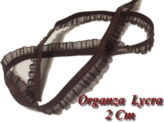 Galon Ruban Organza Lycra Marron  En 2 Cm A Coudre Pour Loisirs Créatifs Et Lingerie.