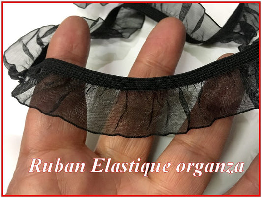 Galon Ruban Organza Noir Lycra En 25 mm A Coudre.