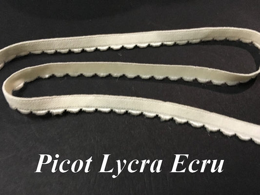 Galon Ruban picot Elastique Ecru  En 8 mm Féstonné, pour lingerie, et Customisations.