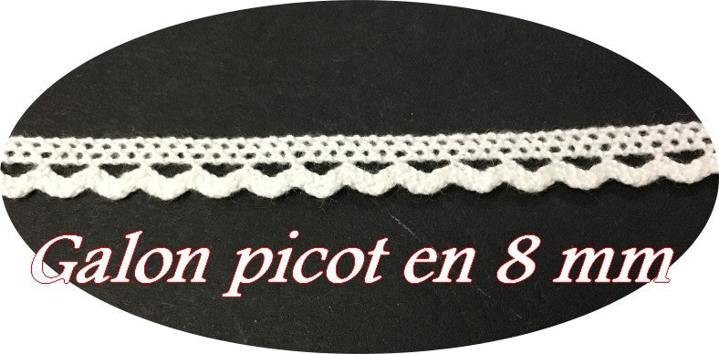 Galon Ruban Picot En Tissu  Macramé Blanc En 8 mm Féstonné, Pour Vetements, et Customisations.