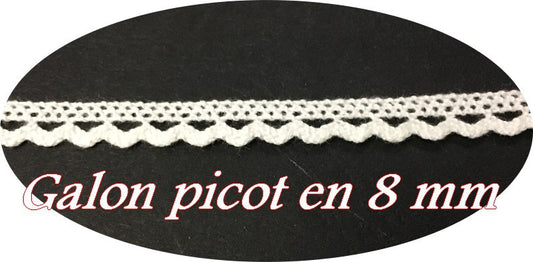 Galon Ruban Picot En Tissu  Macramé Blanc En 8 mm Féstonné, Pour Vetements, et Customisations.