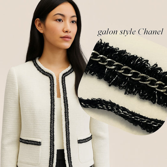 Galon style Chanel noir avec chaîne – mercerie haut de gamme au mètre