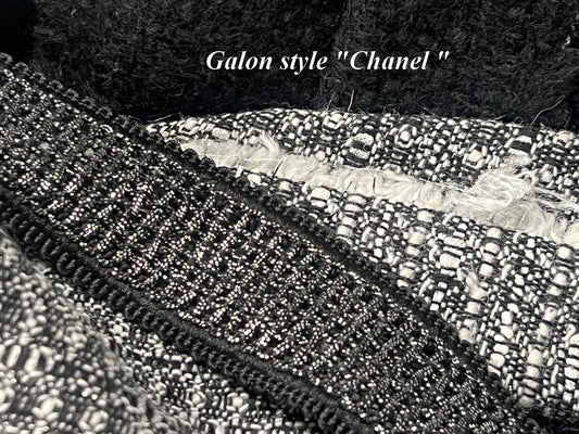 Galon Style Chanel Noir et Argent - Élégance Couture au Mètre