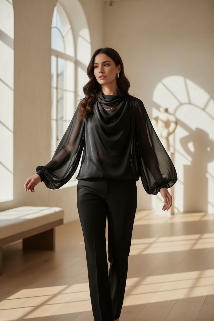 Coupon Mousseline de Soie Noire 3 mètres — Black Silk Chiffon