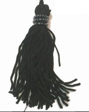Tassel Pompom Beaded Pendant In Black 7 Cm