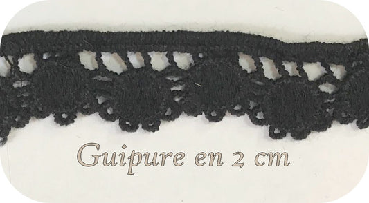 2 cm Black teardrop guipure: Delicate elegance for your creations"