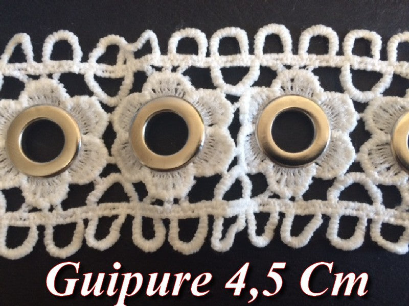 Guipure Dentelle  Oeuillet Argent  en 4.5 cm Blanche Au Mètre , A Coudre Pour Loisirs Créatifs, Customisations.