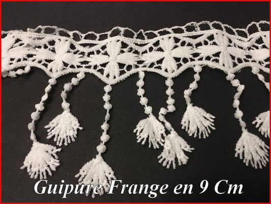 White Guipure Fringe by the Meter in 9 cm for Decorations and Customizations