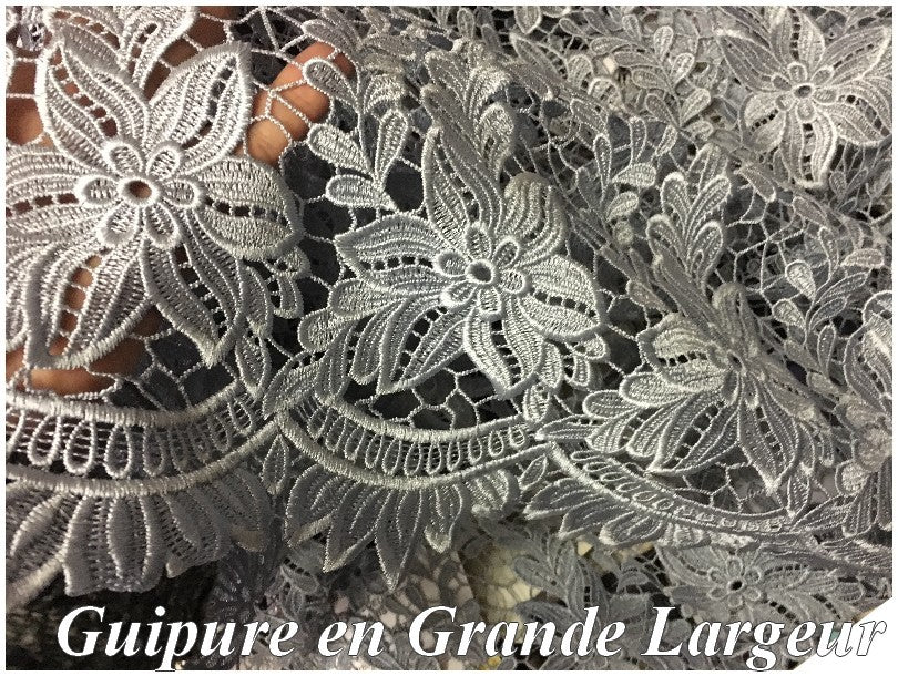 Pearl Grey Guipure by the Meter in Large Width.