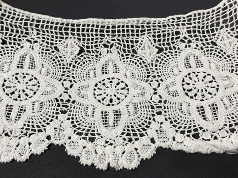 Macrame Cotton Guipure by the Meter in 15 cm White, in Flower Patterns for Customizations and Decorations.