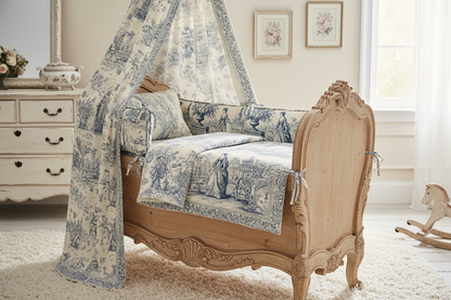 Berceau bébé en Toile de Jouy bleu indigo