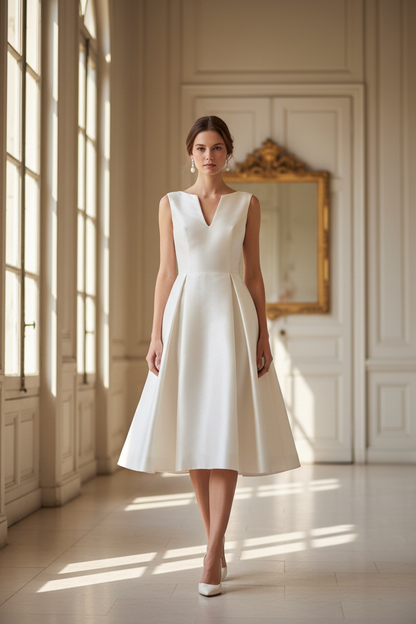 Robe courte cocktail en twill de soie ivoire haute couture – tissu luxe au mètre