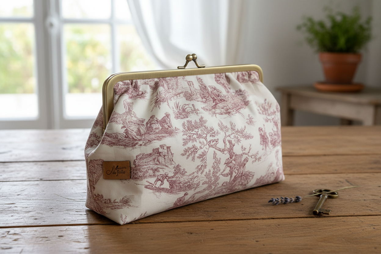 Pochette élégante en Toile de Jouy rouge sur fond écru