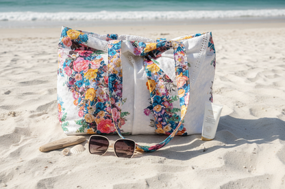 Idée réalisation : sac de plage en broderie anglaise fleurie 100% coton