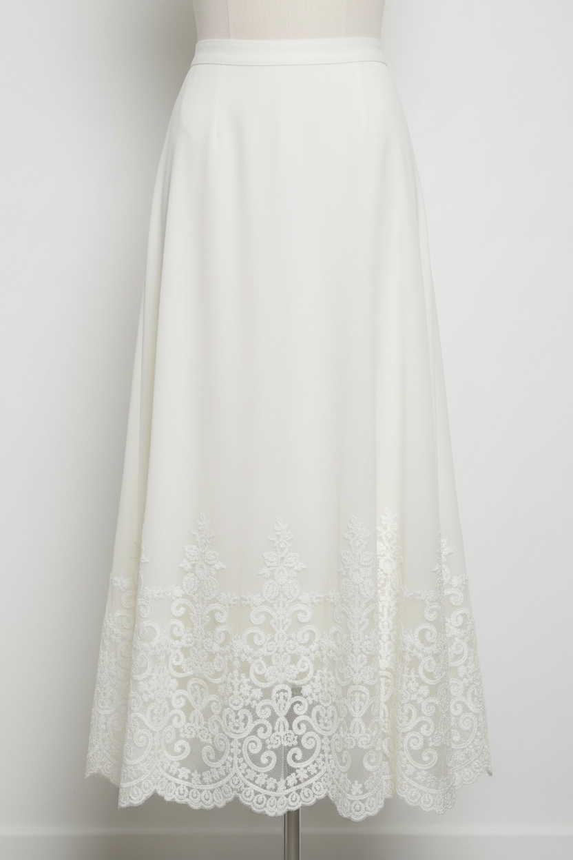 Jupe avec dentelle brodée blanche sur tulle 8cm - bordure raffinée