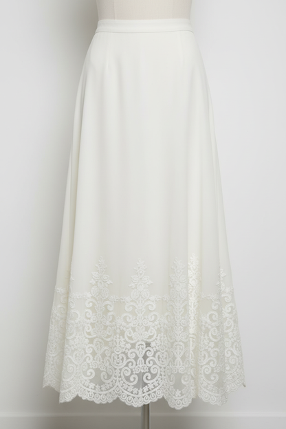 Jupe avec dentelle brodée blanche sur tulle 8cm - bordure raffinée