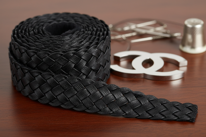 Galon style Chanel simili cuir noir 35 mm - Ruban tressé haute couture