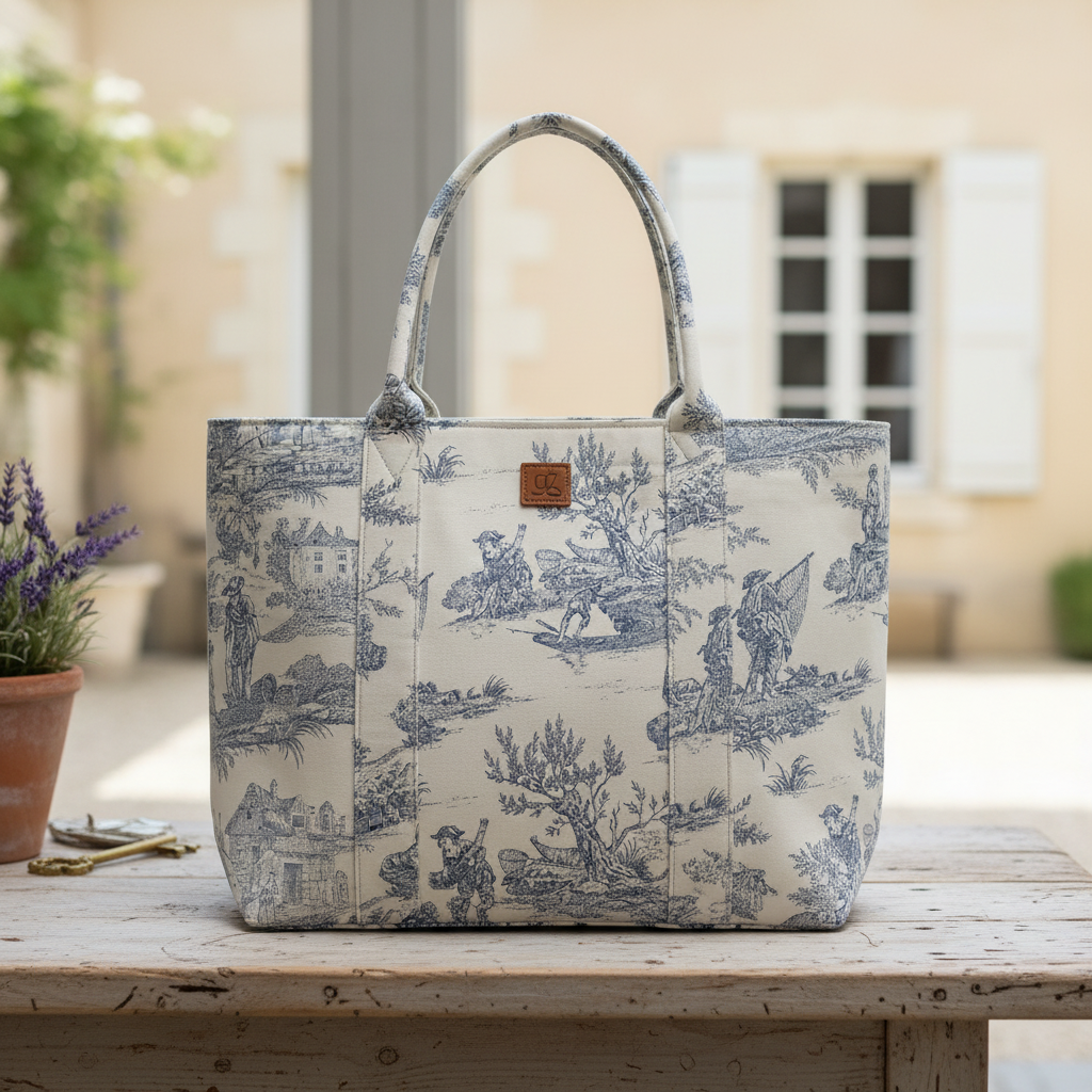 Sac cabas en Toile de Jouy bleue