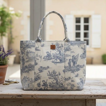 Sac cabas en Toile de Jouy bleue