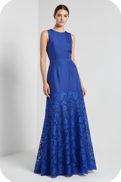 Jupe en dentelle bleu indigo grande largeur - élégance profonde