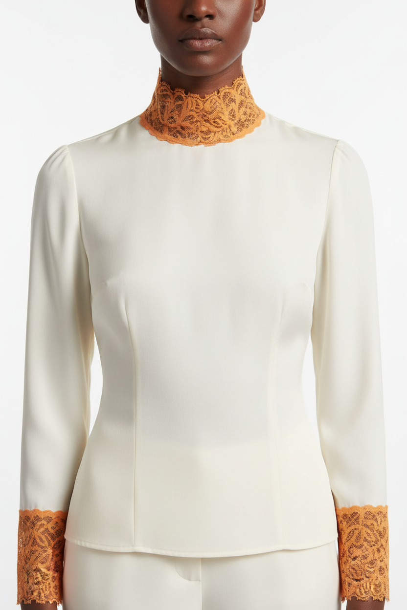 Top avec dentelle lycra orange 8cm - galon festonné élastique