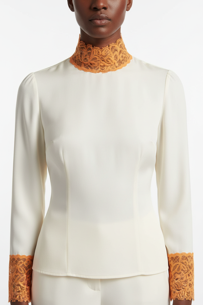 Top avec dentelle lycra orange 8cm - galon festonné élastique