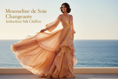 Mousseline de Soie Changeante Pêche et Jaune 145 cm - Haute Couture