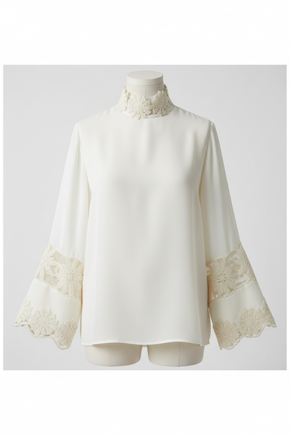 Top avec dentelle brodée écru fleurs sur tulle 8cm - galon délicat