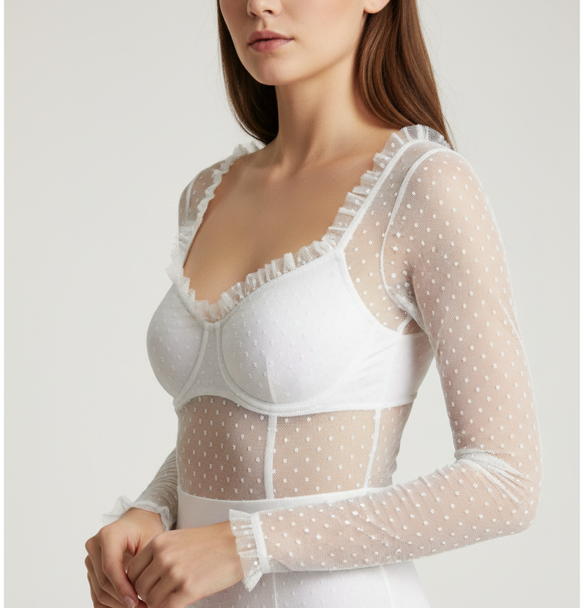 Tissu Tulle Résille plumetis Blanc Lycra Au Mètre Pour Mariage Et Décorations