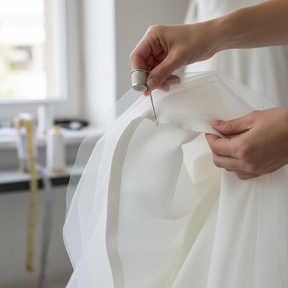 Technique couture crin dans ourlet robe mariée