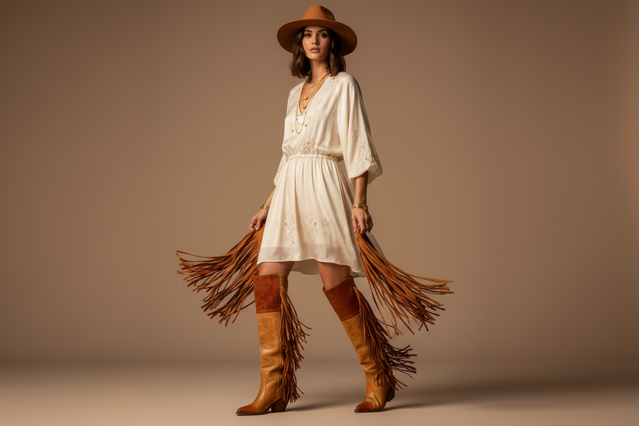 Bottes à franges en cuir