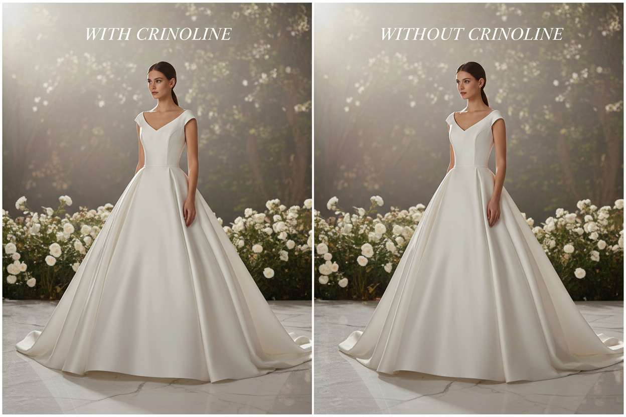 Comparaison avant après robe avec sans crin - effet volume