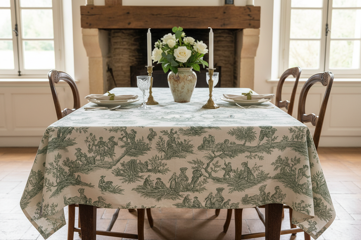 Nappe de table en Toile de Jouy verte
