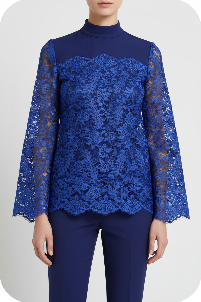 Top en dentelle bleu indigo grande largeur - création colorée