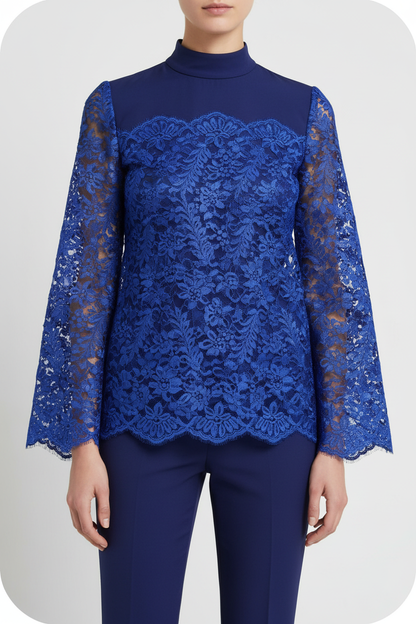 Top en dentelle bleu indigo grande largeur - création colorée